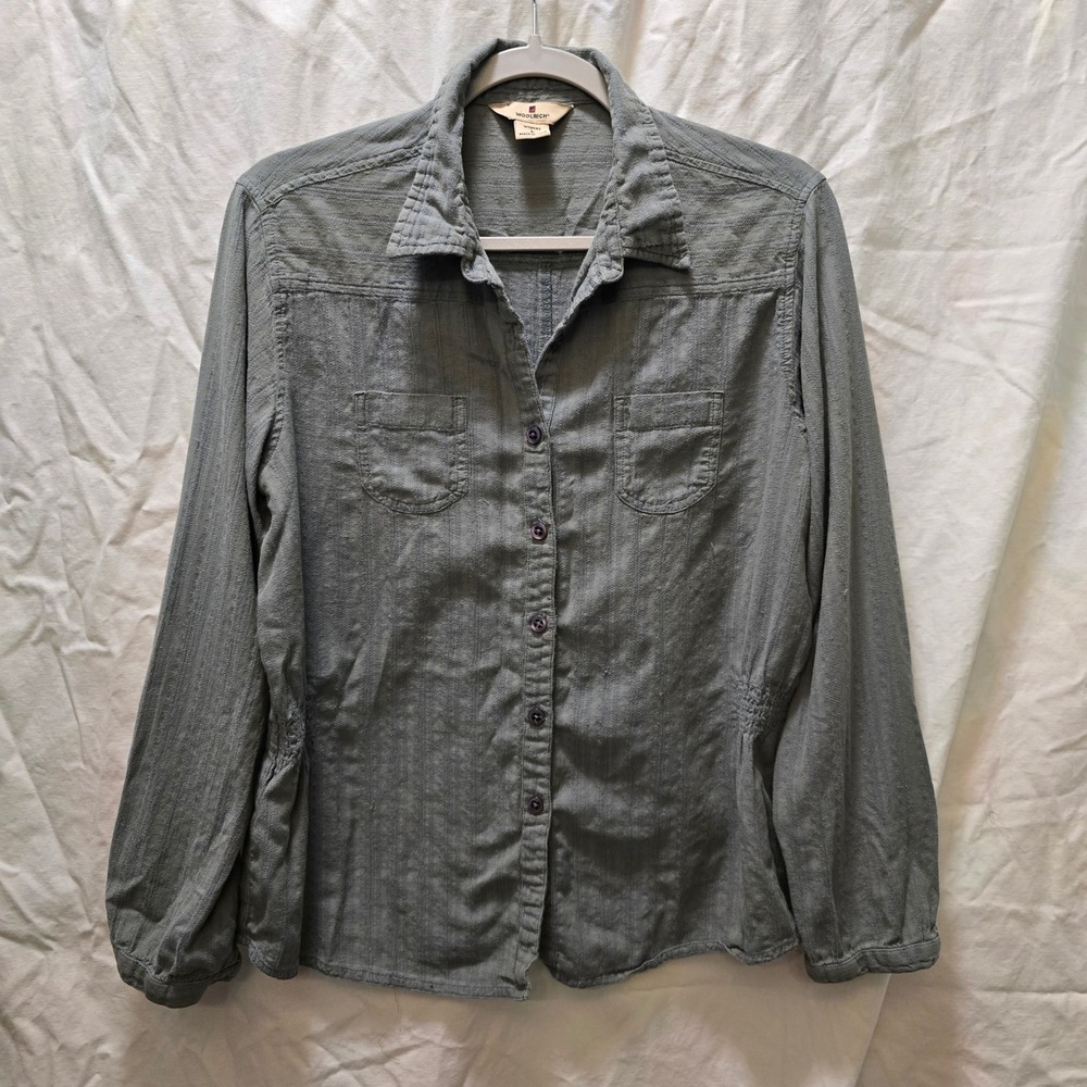 Woolrich Womens Green Button Down Long Sleeve Shirt Size L Cotton Casual